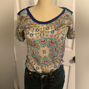 Cha Cha Vente Size Petite Small Women’s Multicolor Patterned Short Sleeve Blouse